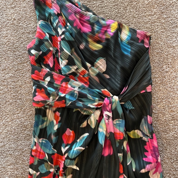 Adrianna Papell One Shoulder Metallic Floral Stripe Gown - Picture 7 of 7